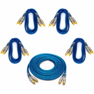 Kit 4 Cabos Rca 1 Metro + 1 Rca 5 Metros Blindado Plug Metal