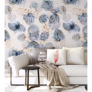 Papel de parede contemporâneo com desenhos em flores e trigos