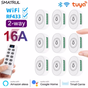 SMATRUL 16A Tuya WiFi RF433+ RF 10-key remote control smart wireless switch light mini 2-way timer circuit breaker for Google Home Alexa