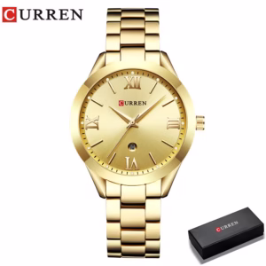 CURREN Relógio Dourado Feminino Relógio com Pulseira de Aço para Mulheres Relógio Feminino 9007