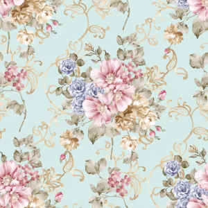 Papel de parede flores rosas e roxa com fundo verde marinho Para Quartos e Sala