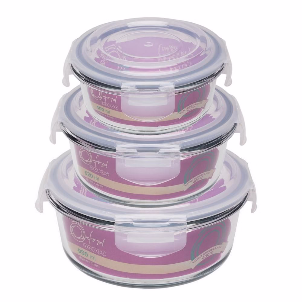 Conjunto De 3 Potes Herméticos De Vidro Redondos