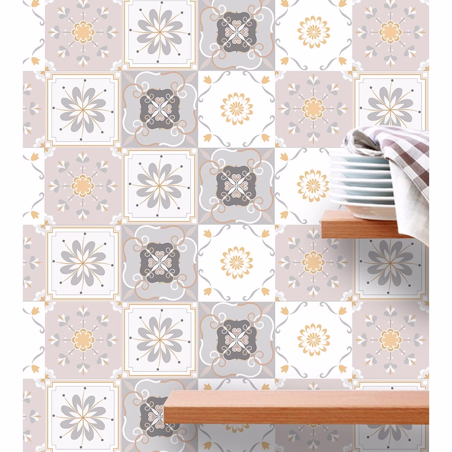 Adesivo de Parede Azulejo Portugues em tons de rosa, bege e branco para Área Gourmet - Imagem 2