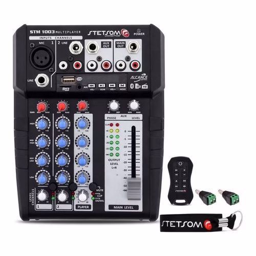 Mesa De Som Stetsom Stm1003 Multiplayer com Bluetooth Automotiva Mixer 3 Canais 12v