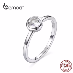 Bamoer 925 Real Silver Giro Claro Anel De Dedo De Zircônia Minimalista Mulheres Wedding Band Noivado SCR535