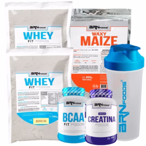 Kit 2x Whey Protein 500g + Creatina 100g + BCAA 100g + Waxy Maize 800g + Coqueteleira - BRN Foods