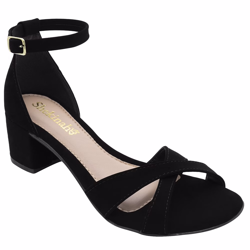 Sandália Feminina Saltinho Salto Baixo Quadrado Shekinah Confortável Lançamento Tendencia Nobuck X