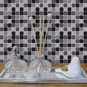 Kit 18 Unidades Adesivo Azulejo Estilo Pastilhas Em Preto E Cinza