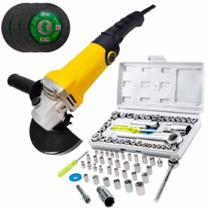 Kit Esmerilhadeira Lixadeira 4.1/2 800W 220v Ou 110v + Soquetes Chave Catraca 40 Peças + 3 Discos
