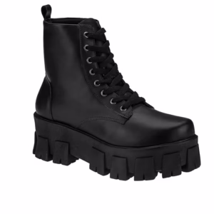Bota Coturno Militar Lóris Shoes Tratorado Blogueira Preto Fosco Macio 302-001