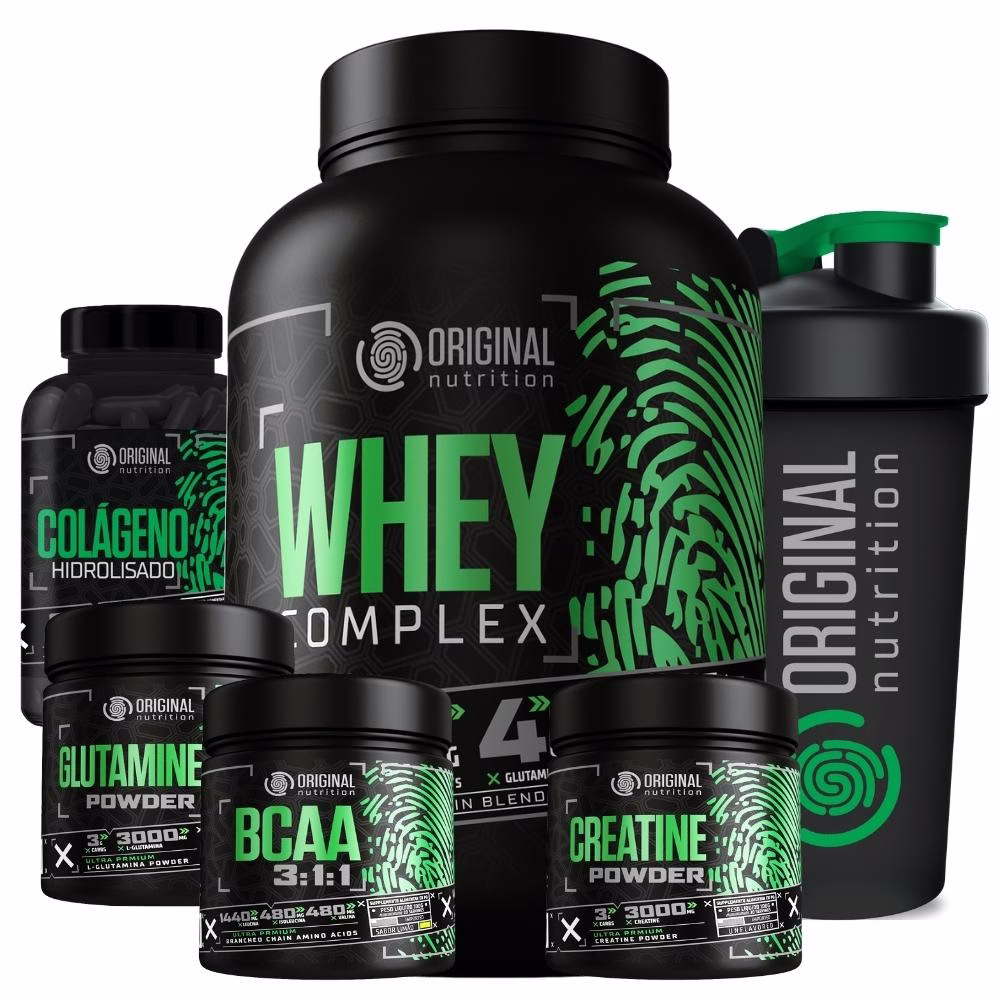 Kit Whey Complex + Bcaa + Gluta + Crea + Colágeno+ Shaker