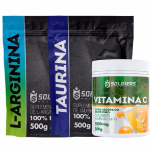 Kit: Arginina 500g + Taurina 500g + Vitamina C 500g Soldiers Nutrition Aminoácido Recuperação