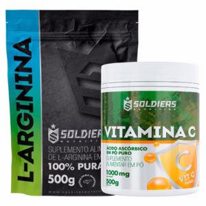 Kit: Vitamina C 500g + Arginina 500g Soldiers Nutrition Aminoácido Recuperação