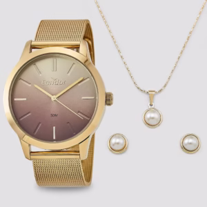 Relógio Condor Feminino Dourado + Kit Co2035mtd/k4m