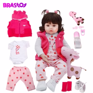 Brastoy Boneca Bebê Reborn Silicone Menina Girafinha Olhos Castanhos 48cm
