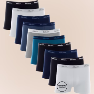Kit Com 10 Cuecas Boxer Box Básica Kids Mash Infantil Juvenil Em Algodão