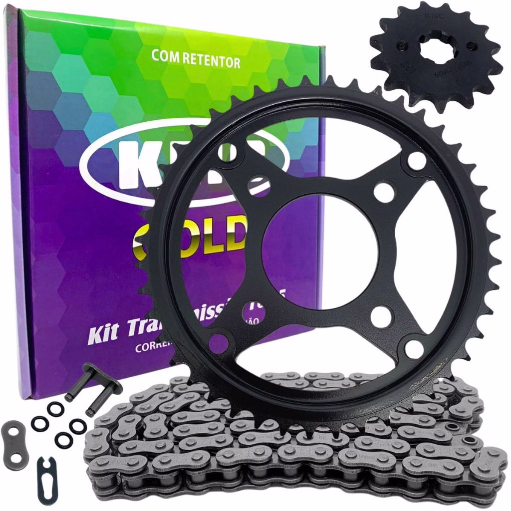 Kit Relação Cg Titan 150/fan 150 Todos os anos Kmc C/Retentor - 80465 Coroa/Pinhão/Corrente Em Aço