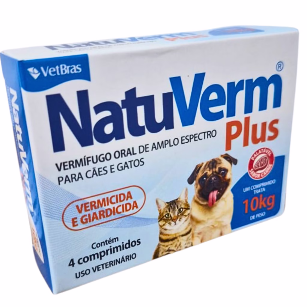 Natu Verm Plus Cães E Gatos Até 10kg Vermífugo E Giardicida 4 Compr.