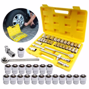 Kit Jogo De Soquetes 1/2 Pol. Com 32 Peças Aço Cromo Vanádio Cr-V Profissional Com Maleta Resistente