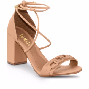 Sandália Feminina Lumiss Salto Bloco Alto Confortável Amarração Corrente Blogueira Casual