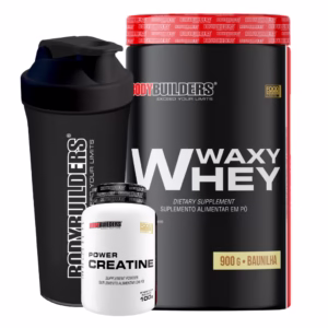 Kit Waxy Whey 900g + Creatina 100g (Tangerina) + Coqueteleira - Aumento de Massa - Bodybuilders