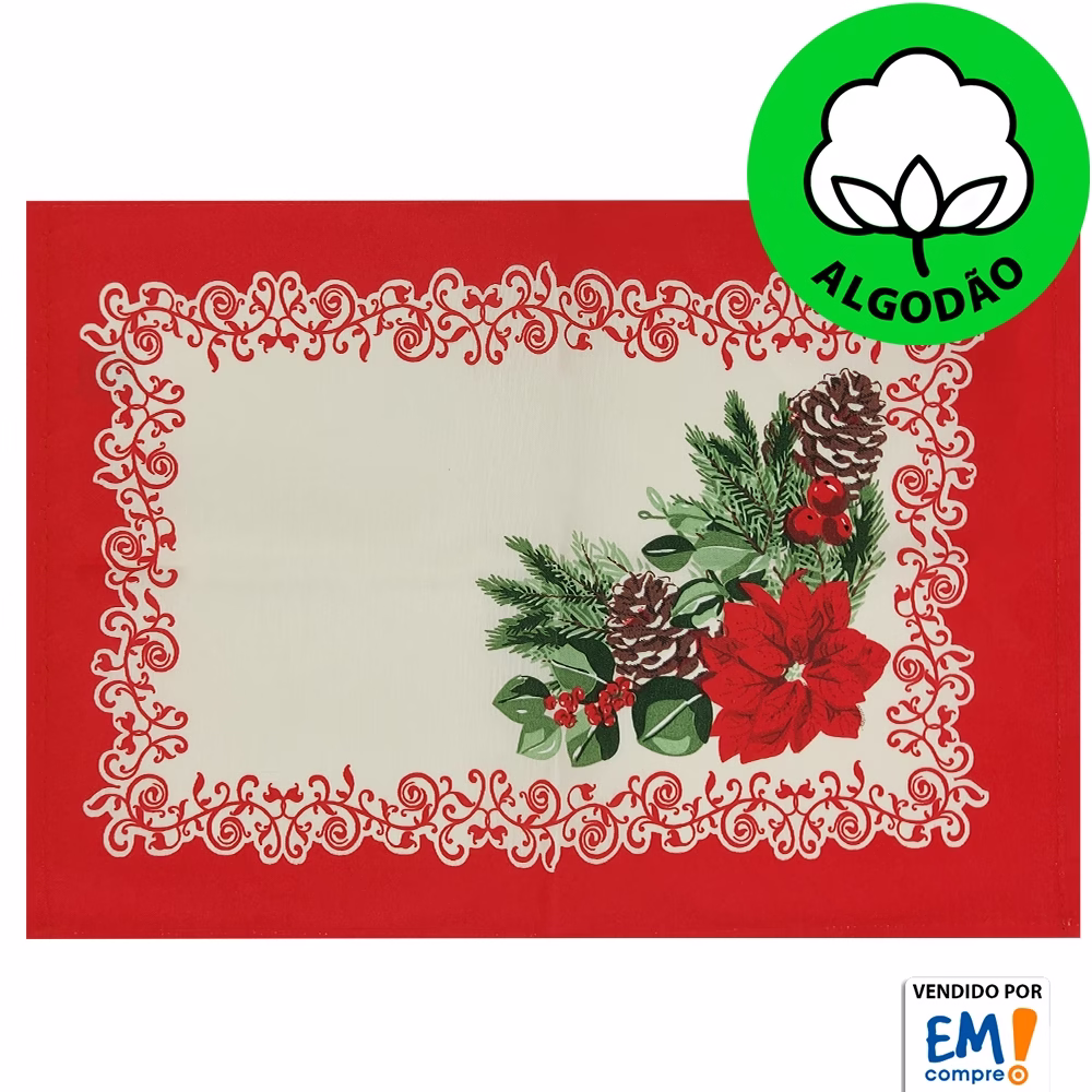 Jogo Toalha de Mesa Lugar Americano 8 Peças Algodão Estampa Natal Dohler - Imagem 2