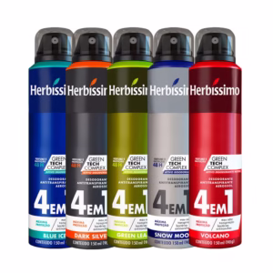 Kit 5 itens - Desodorante Aerosol Antitranspirante Herbíssimo Green + Snow + Volcano + Blue + Dark Silver 150Ml