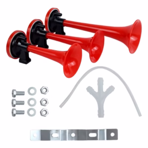 Buzina Verdureiro Ar Caminhão 3 Cornetas Vermelha Sem Válvula Som Potente Kit Fixação