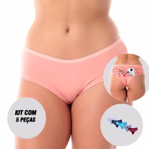 Kit 5 Calcinhas Calesson Algodão Penteado Sula Lingerie