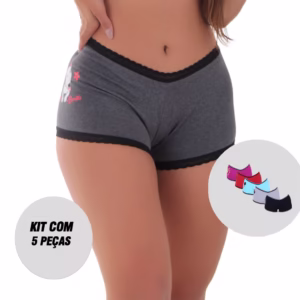 Kit 5 Calcinhas Short Dog Algodão Penteado Calesson Lingerie