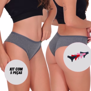 Kit 5 Calcinhas Tangas Fio Duplo Gabi Algodão Penteado