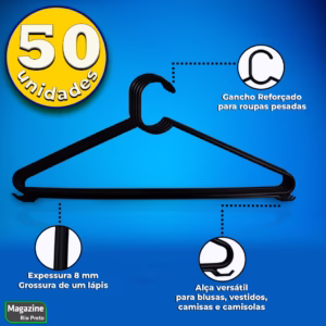 Conjunto 50 Cabides Reforçados Adulto cor Preto
