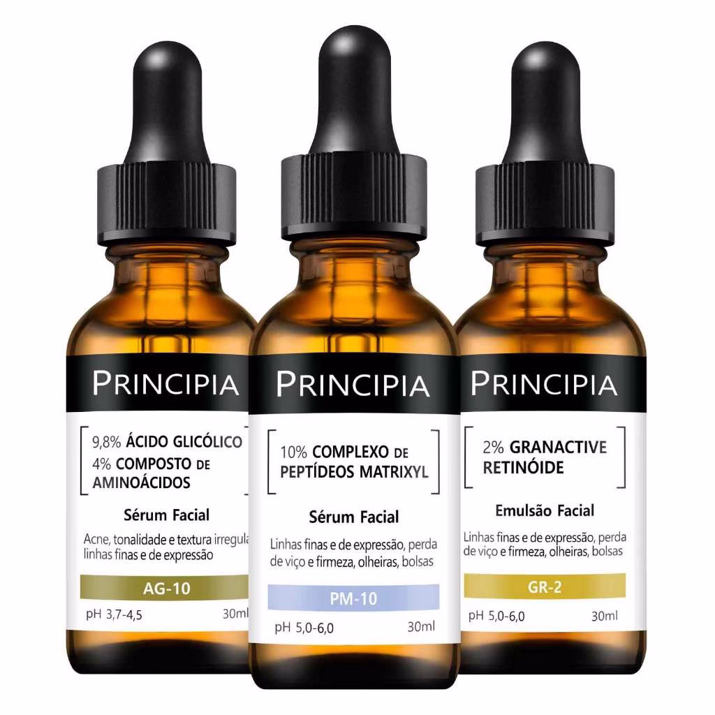 Kit 3 Séruns Principia Glicólico + Peptídeos + Retinóide