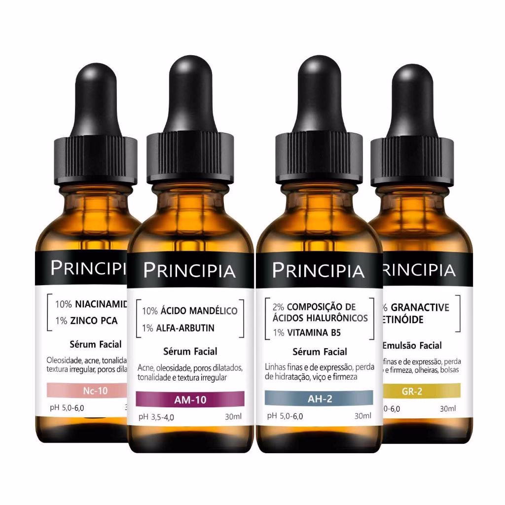 Kit 4 Séruns Principia Niacinamida + Hialurônicos + Mandélico + Retinóide