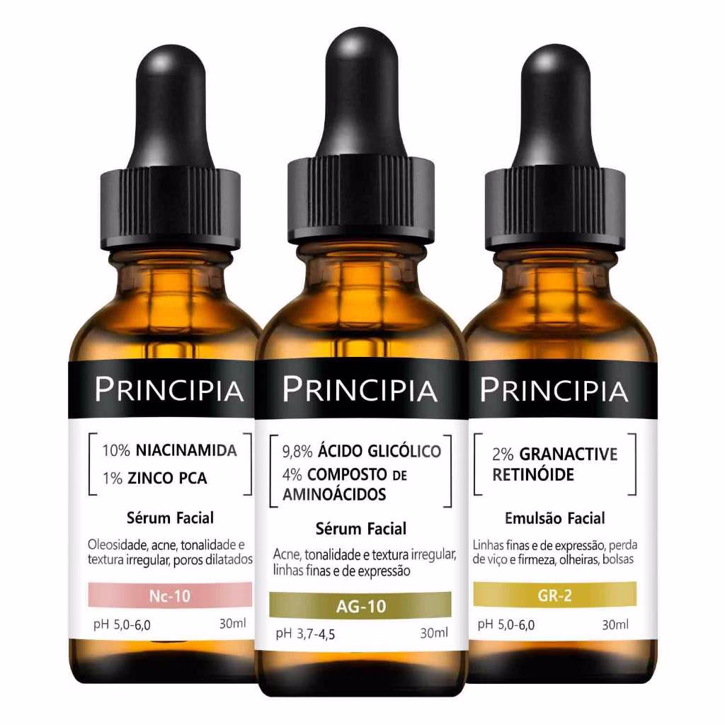 Kit 3 Séruns Principia Niacinamida + Glicólico + Retinóide