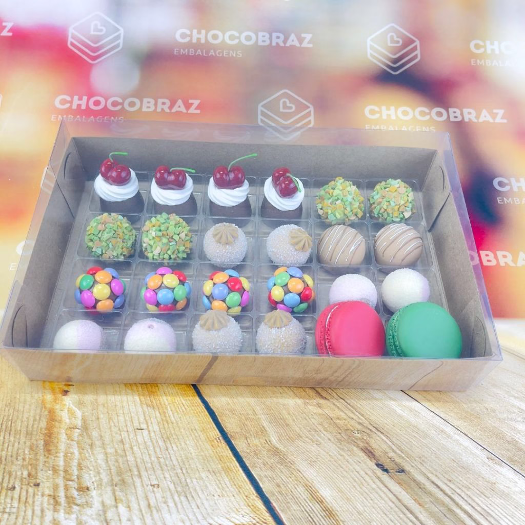 10~50 Caixas Embalagem Doces Com Visor em Acetato KRAFT 25x16x4 - Ref. 26 ( Chocobraz ) - Imagem 2