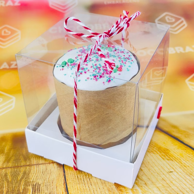 20~100 caixas com visor acetato cupcake mini bolo KRAFT ou BRANCA 10x10x10 com berço (chocobraz) - Imagem 2