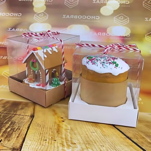 KIT caixas quadrada visor acetato 9,5x9,5x10 branca ou kraf cupcake mini panetone 100g lembrancinha