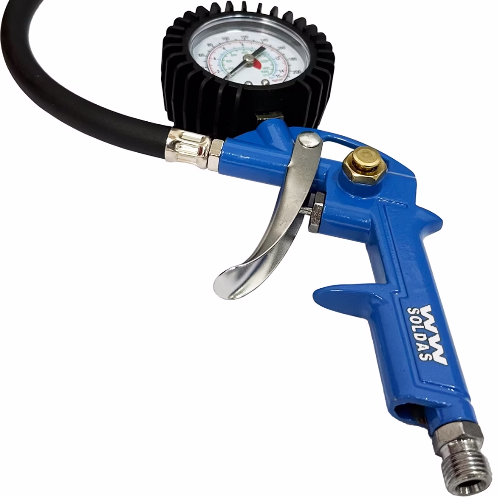 Calibrador De Pneu C/manometro Escala Até 220libras/15bar Azul - Imagem 2