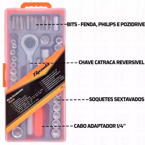 Jogo Chave Soquete C/ Catraca Reversível 40 Pçs Sparta - Imagem 2