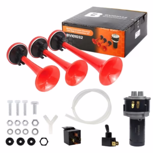 Kit Buzina Verdureiro 3 Cornetas Universal Com Relé Compressor 4 Saídas 12V Carro Caminhão 2 Toques