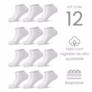 Kit com 12 Pares de Meia Soquete Unissex Meia Cano Curto
