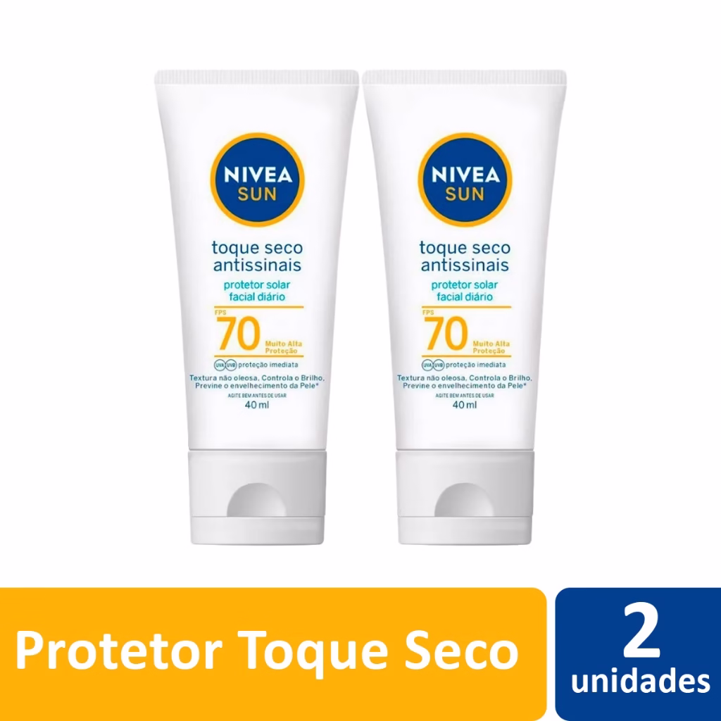 KIT C/2 PROTETOR SOLAR TOQUE SECO ANTISSINAIS FPS70 NIVEA SUN 40ML