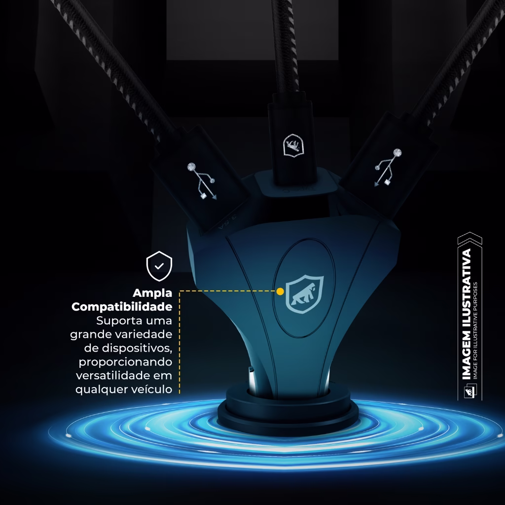 Carregador Veicular Triplo Turbo Tank Gshield Usb C + Usb A Universal cor Preto 3 entradas - Imagem 2