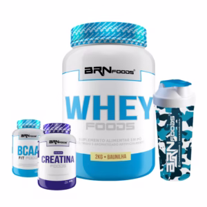 Kit Whey Protein Foods 2kg + Premium Creatina 100g + BCAA Fit 100g + Coqueteleira - BRN FOODS