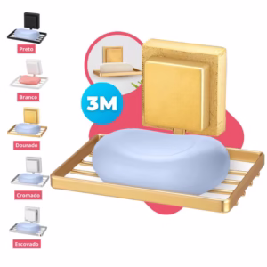 Saboneteira Banheiro Suporte Parede Porta Sabonete Fixação Dupla Face 3M Sem Furo Dourado Arthi