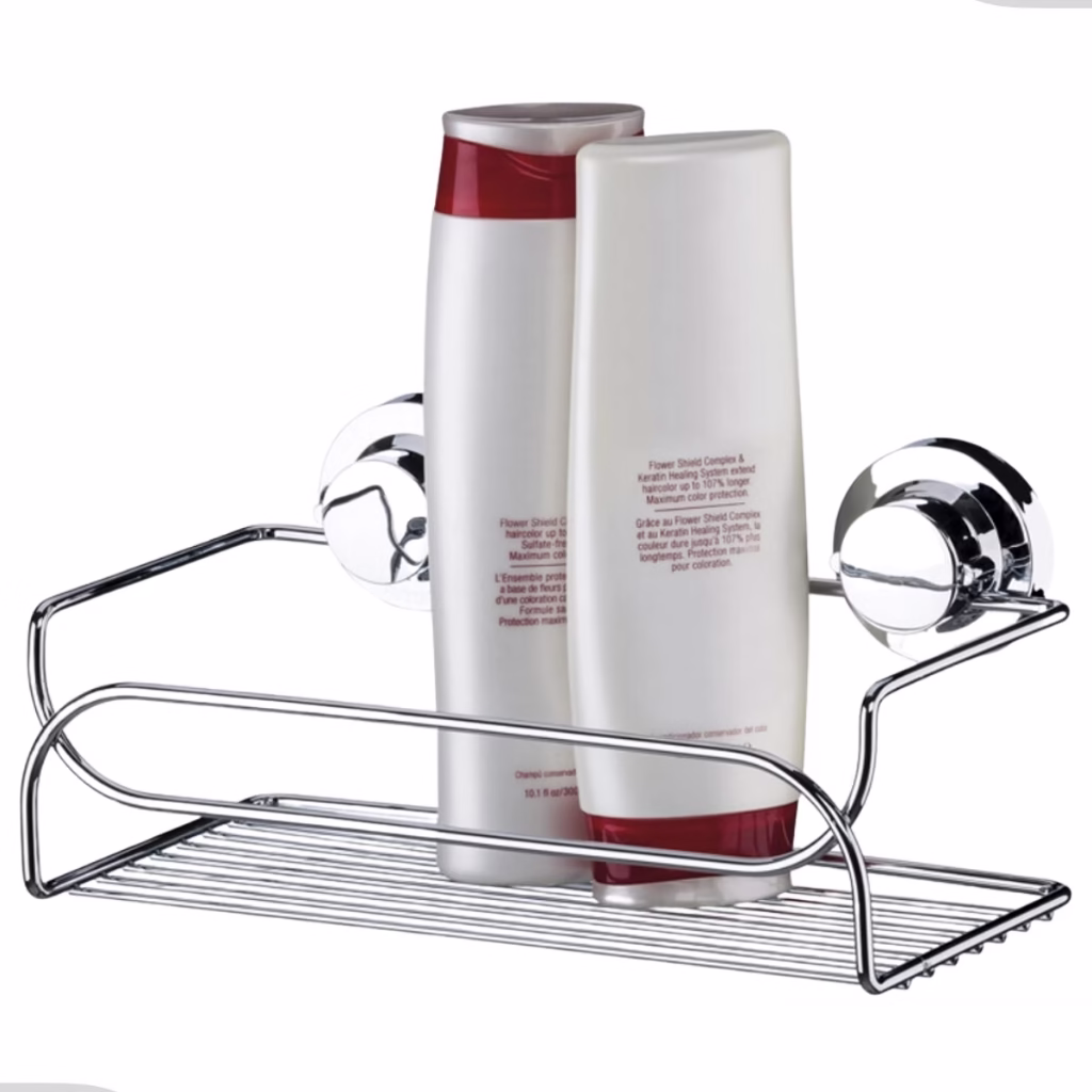 Suporte Porta Shampoo Sabonete Produtos De Banho Banheiro Fixação Sem Furos Ventosa Cromado Future