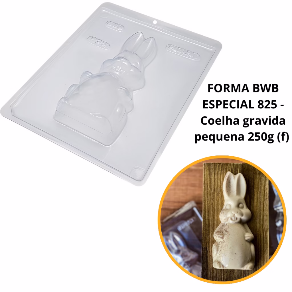 1~4 Forma BWB Com Silicone (3 partes) Chocolate Cód.825 - Coelha Grávida Pequena (F) 250g. Páscoa