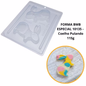 1 ~ 4 Forma BWB Com Silicone (3 partes) Para Chocolate Cód.10135 - Coelho Pulando 115g. Páscoa