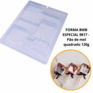 1~4 Forma bwb com silicone (3 partes) cod 9817 - Pirulito Pão de Mel  120 gramas Quadrado